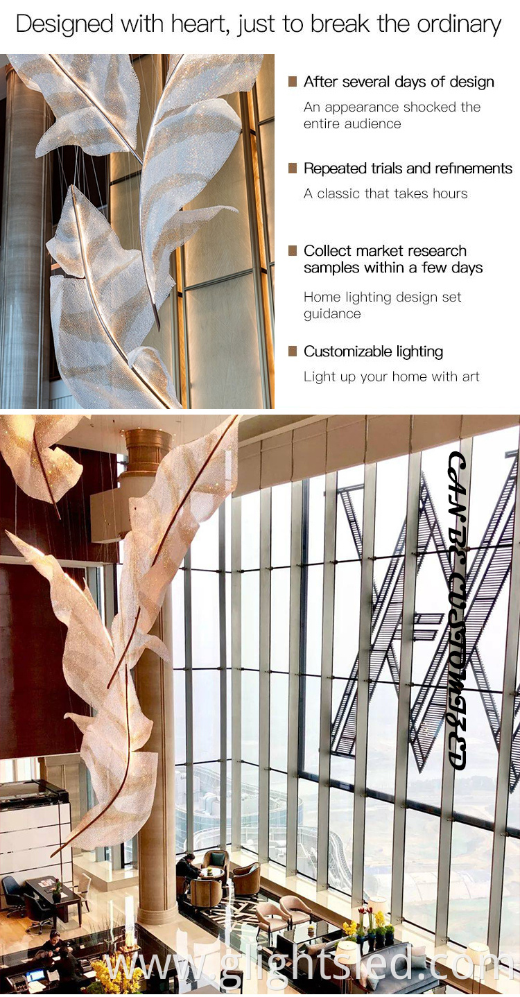 Creative Personality Hotel Indoor Decoration maple leaf Modern Big Project Chandelier Pendant Lamp